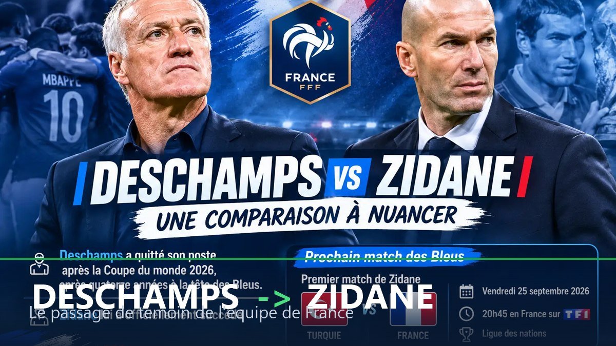 Passage de temoin entre Didier Deschamps et Zinedine Zidane a la tete de l'equipe de France