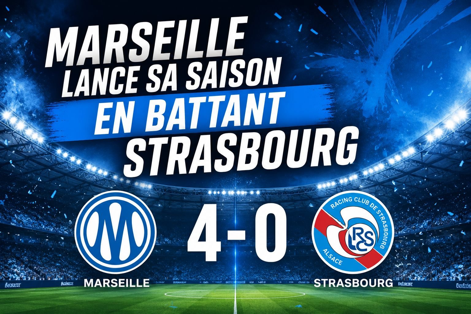 Marseille lance sa saison en battant Strasbourg 4-0 et prend la tête de la Ligue 1